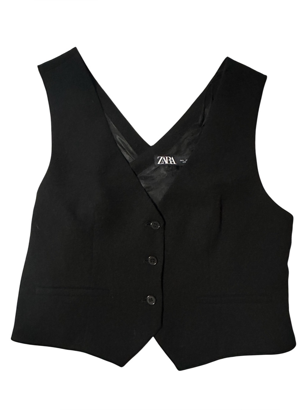 Zara Black Suit Vest Sleeveless Button Front Cross back Office Core size L